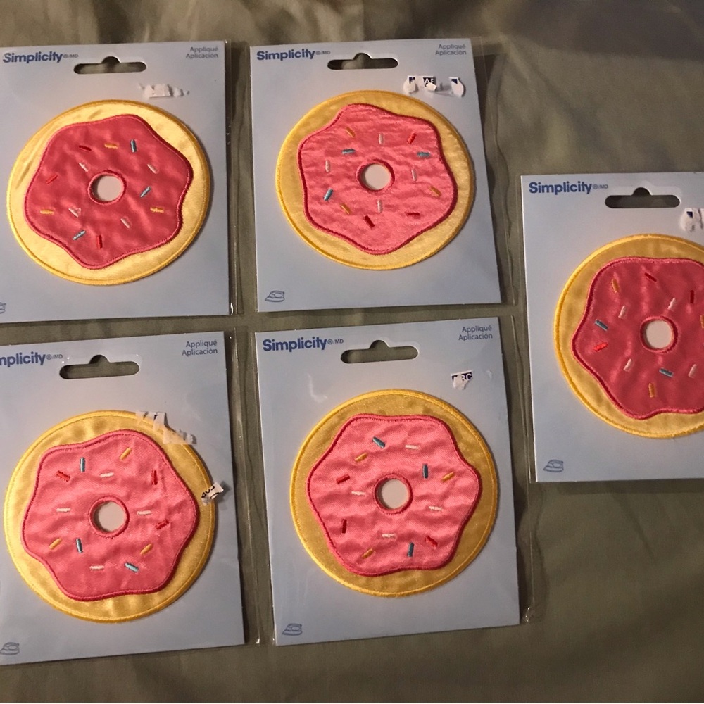 Simplicity Pink & Yellow Donut Appliqué Patches - Set of 5